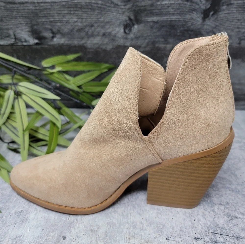 Yoki | Vella Tan Faux Suede Booties with Side Cutouts